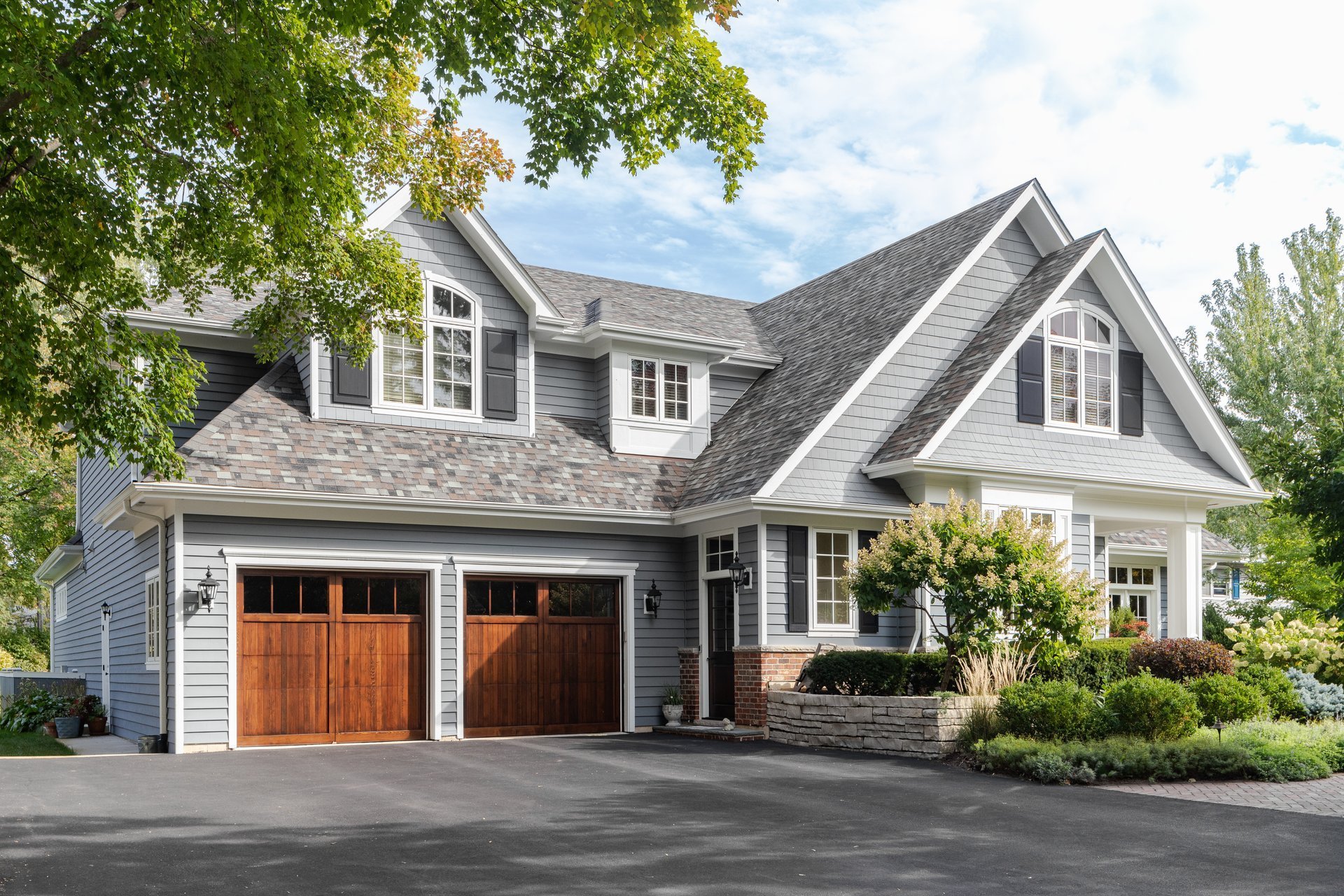 Beautiful modern farmhouse in Naperville with landscaping